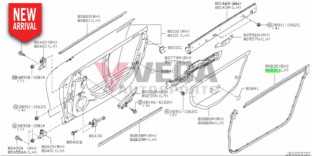 Lower Door Weatherstrip Lhs To Suit Nissan R35 Gtr 80831-62B0A Body Mouldings / Seals