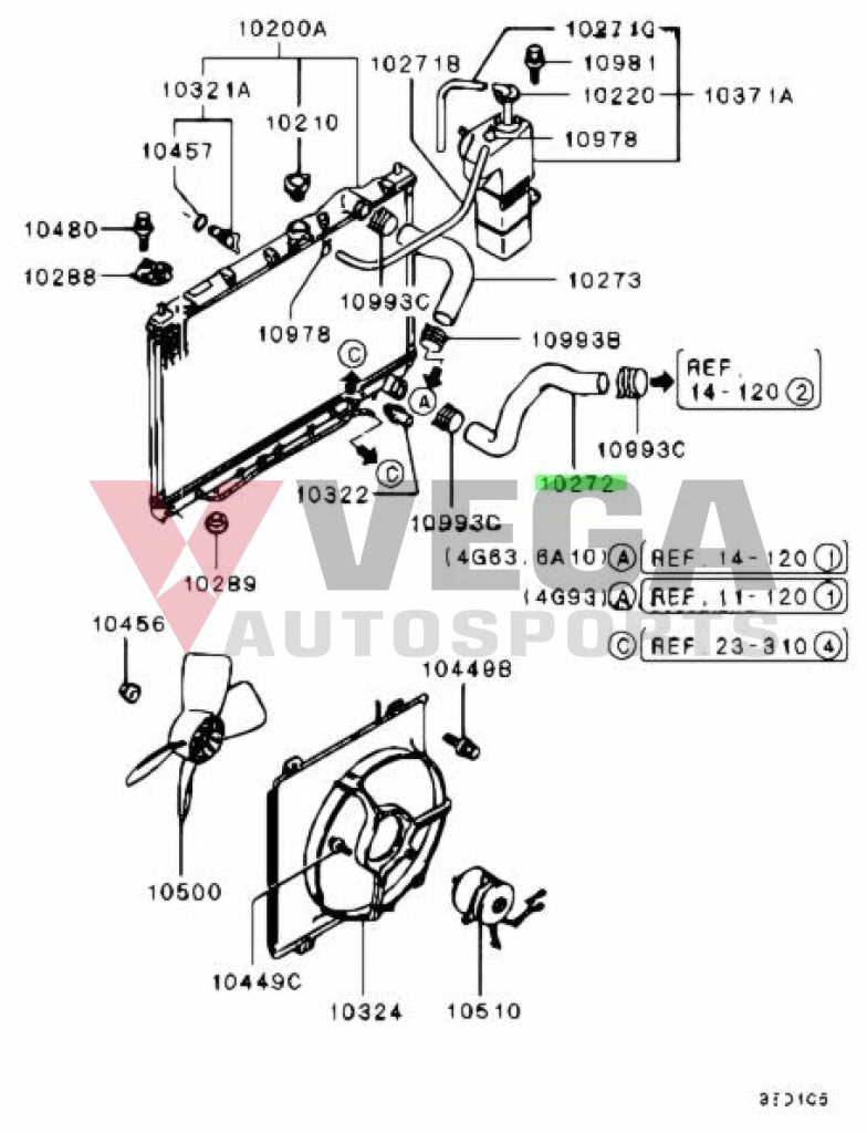 Lower Radiator Hose To Suit Mitsubishi Lancer Evolution 1 / 2 3 Mb890991 Cooling