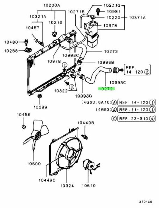 Lower Radiator Hose To Suit Mitsubishi Lancer Evolution 1 / 2 3 Mb890991 Cooling