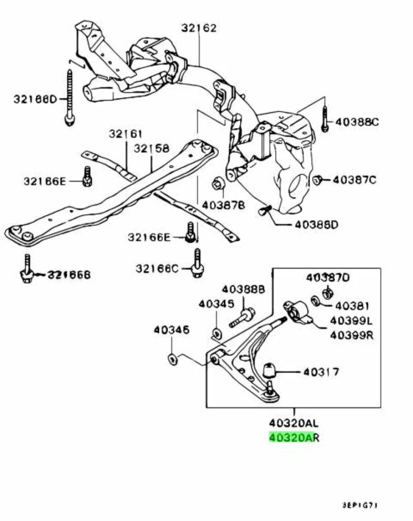 Mitsubishi Front Lower Control Arm Assembly Rhs To Suit Lancer 5 / 6.5 Tme Mr455758 Suspension