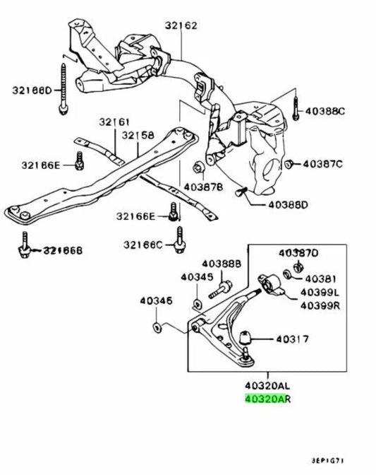 Mitsubishi Front Lower Control Arm Assembly Rhs To Suit Lancer 5 / 6.5 Tme Mr455758 Suspension