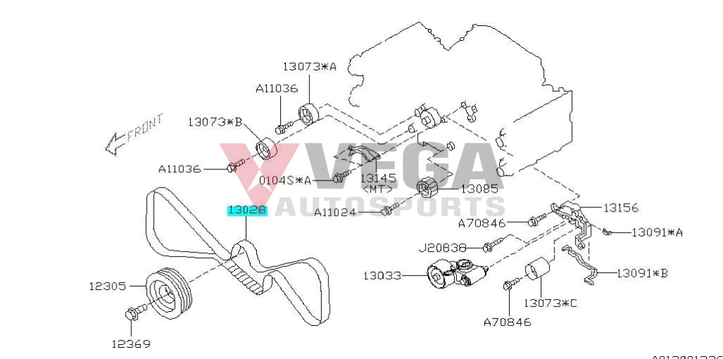 Oem Timing Belt Ej20/25 To Suit Subaru Wrx 01-14/Sti 01-14/Forester Xt 03-13 13028Aa240 Engine