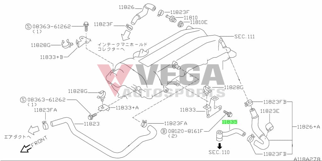 Oil Blow By Pipe To Suit Nissan Silvia S14 / S15 11835-65F02 11835-65F0A Engine