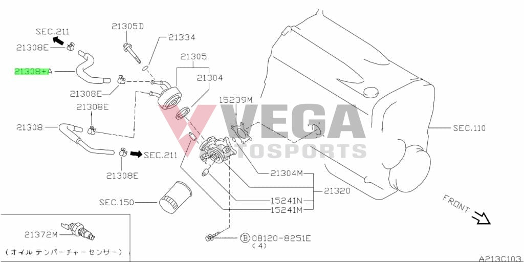 Oil Cooler Assembly Water Hose To Suit Nissan Skyline R34 Gtt Rb25 21307-Ag500 Cooling