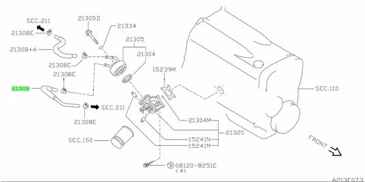 Oil Cooler Front Lower Water Hose (Rb25De/T) To Suit Nissan Skyline R33 / R34 C34/C35 Laurel