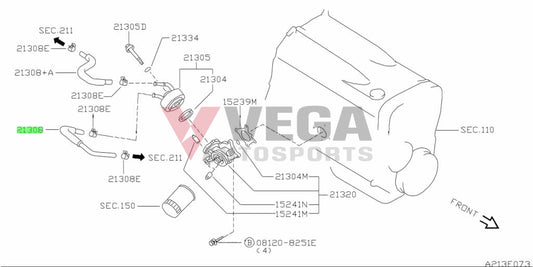 Oil Cooler Front Lower Water Hose (Rb25De/T) To Suit Nissan Skyline R33 / R34 C34/C35 Laurel