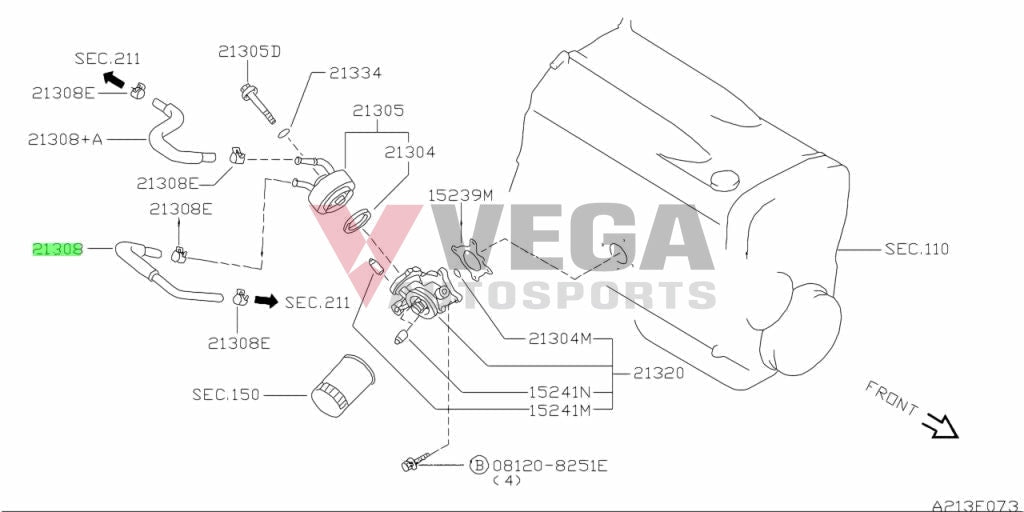 Oil Cooler Front Lower Water Hose (Rb25De/T) To Suit Nissan Skyline R33 / R34 C34/C35 Laurel