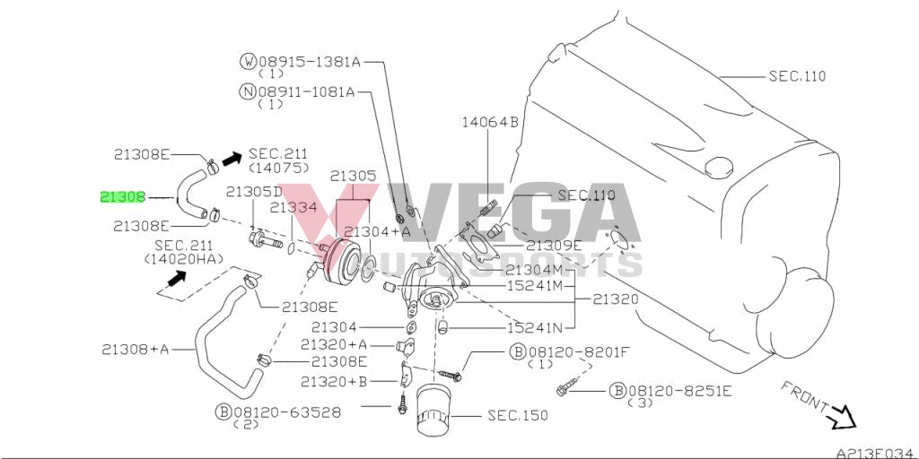 Oil Cooler to Cylinder Block Water Hose to suit Nissan Skyline R32 GTR RB26 21307-05U02 Engine