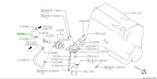 Oil Cooler to Cylinder Block Water Hose to suit Nissan Skyline R32 GTR RB26 21307-05U02 Engine