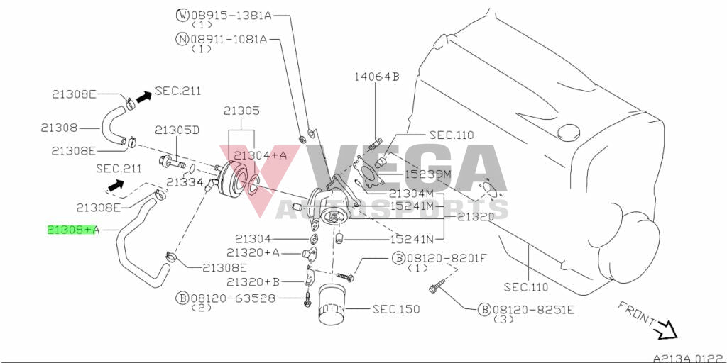 Oil Cooler to Water Piping Water Hose to suit Nissan Skyline R32 R33 R34 GTR RB26 21307-05U04 Cooling