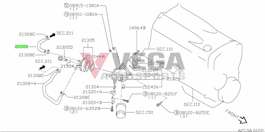 Oil Filter Block to Water Hose to suit Nissan R33 / R34 GTR RB26 21307-24U00 Engine