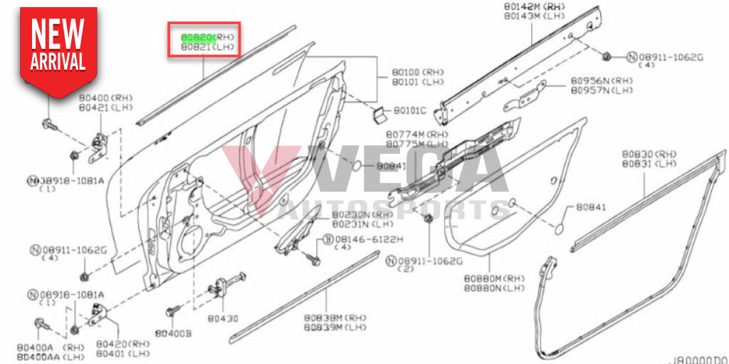 Outer Belt Mould Set (Rhs & Lhs) To Suit Nissan R35 Gtr 80820-Jf00A / 80821-Jf00A Body Mouldings