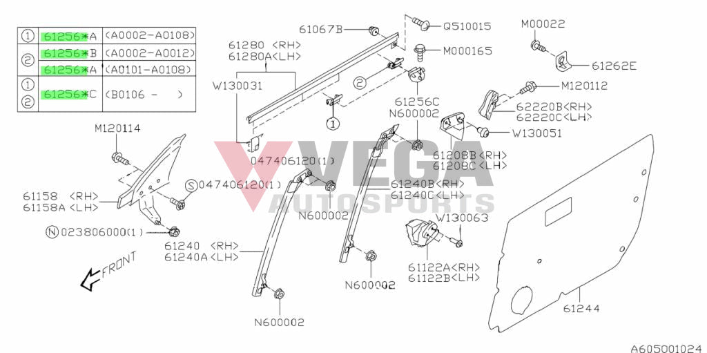 Outer Window Stabilizers Subaru Impreza Gc8/Gf8 92-07 61256Fe020 Exterior
