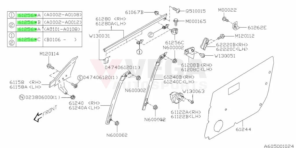 Outer Window Stabilizers Subaru Impreza Gc8/Gf8 92-07 61256Fe020 Exterior