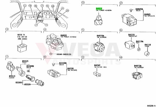 Passenger Power Window Switch Assembly To Suit Toyota Supra Jza80 84810-14110 Electrical