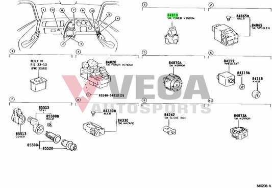 Passenger Power Window Switch Assembly To Suit Toyota Supra Jza80 84810-14110 Electrical