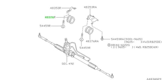 Power Steering Rubber Mounting Bush RHS to suit Nissan Skyline R33 GTS-T / R34 GT-T 54444-19U00 Steering and Suspension