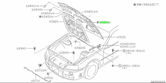 Radiator Support To Bonnet Lhs Seal Suit Nissan Skyline R34 Gtt / Gt Gt-V 65811-Aa000 Exterior
