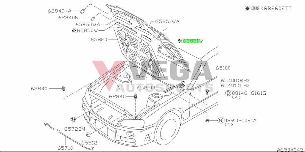 Radiator Support To Bonnet Lhs Seal Suit Nissan Skyline R34 Gtt / Gt Gt-V 65811-Aa000 Exterior