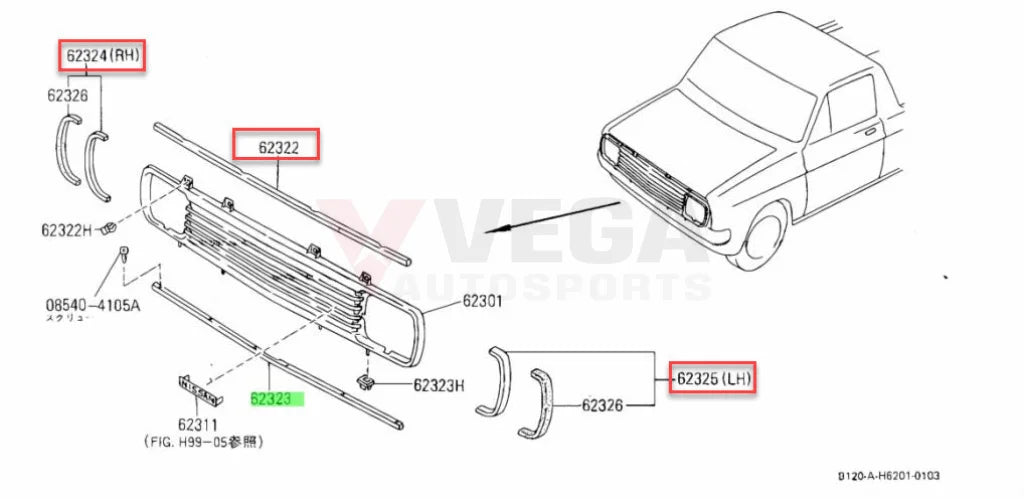 Radiator Surround Grille Moulding Set (4-Piece) To Suit Datsun 1200 B110 B120 Exterior