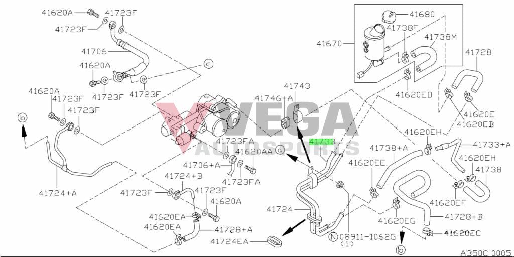 Rear Attesa Feed Hardline To Suit Nissan Skyline R33 / R34 Gtr 41733-24U00 Differential