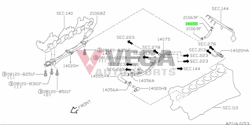 Rear Coolant Hose to suit Nissan Skyline R33 / R34 GTR RB26 14055-24U01 Cooling