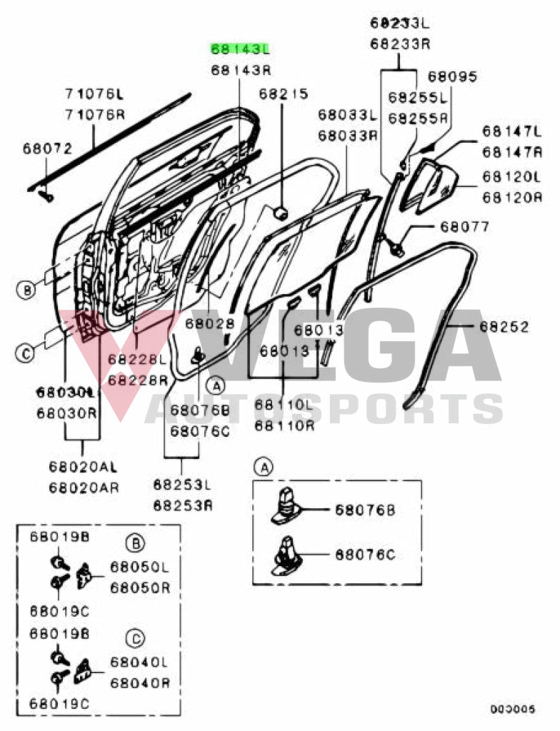 Rear Door Lhs Weather Strip To Suit Mitsubishi Lancer Evolution 7 / 8 9 Ct9A 5736A393 Body