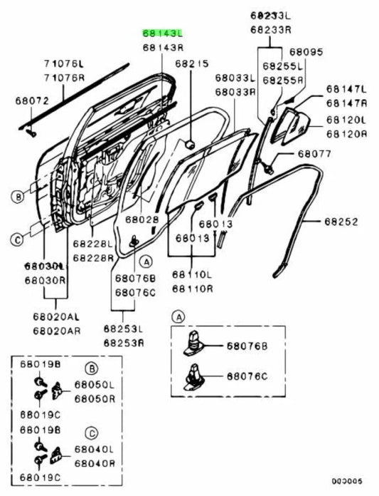 Rear Door Lhs Weather Strip To Suit Mitsubishi Lancer Evolution 7 / 8 9 Ct9A 5736A393 Body