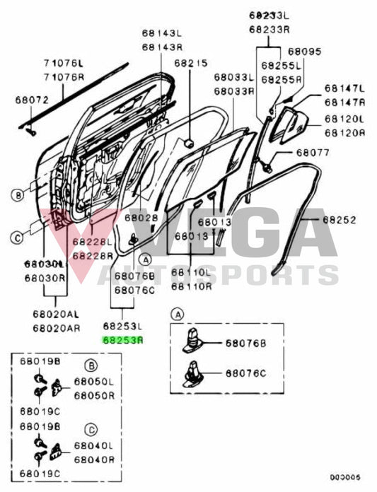 Rear Door Rhs Weather Strip To Suit Mitsubishi Lancer Evolution 7 / 8 9 Ct9A 5736A394 Body