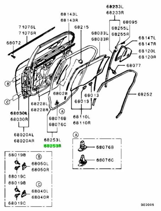 Rear Door Rhs Weather Strip To Suit Mitsubishi Lancer Evolution 7 / 8 9 Ct9A 5736A394 Body