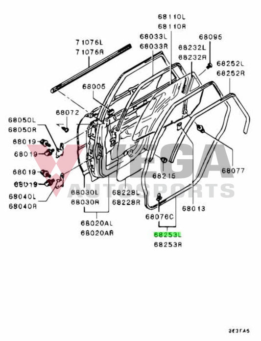 Rear Door Weatherstrip RHS to suit Mitsubishi Lancer Evolution 1 / 2 / 3 MR248424 / MR101192 Body Mouldings / Seals