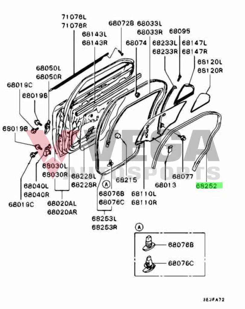 Rear Door Welt Mould To Suit Mitsubishi Lancer Evolution 4 - 6 Mr184695 Body Mouldings / Seals