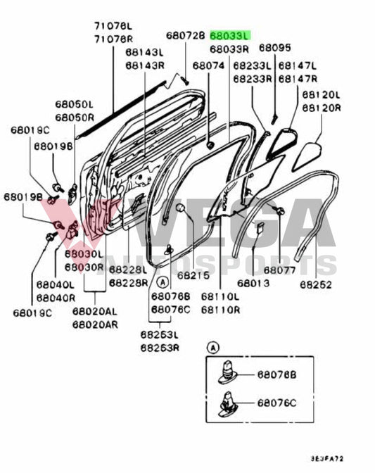 Rear Door Window Run Channel Rubber (Lhs) To Suit Mitsubishi Lancer Evolution 4 5 6 6.5 Tme / Cn9A