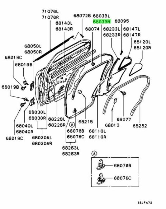 Rear Door Window Run Channel Rubber (Rhs) To Suit Mitsubishi Lancer Evolution 4 5 6 6.5 Tme / Cn9A