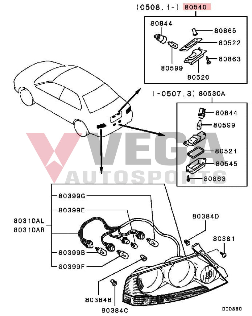 Rear License Plate Lamp Kit To Suit Mitsubishi Lancer Evolution 7 / 8 9 Ct9A Mr485699 Electrical