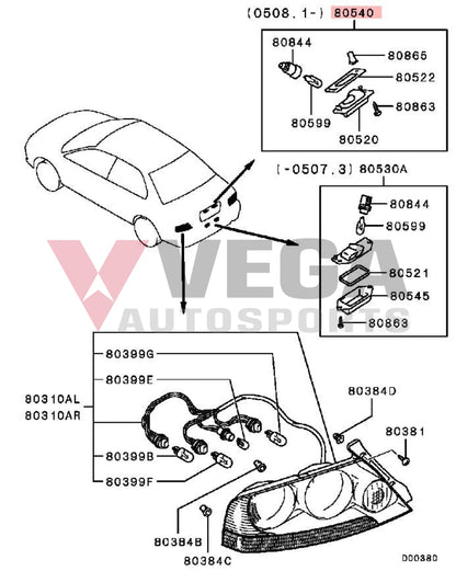 Rear License Plate Lamp Kit To Suit Mitsubishi Lancer Evolution 7 / 8 9 Ct9A Mr485699 Electrical