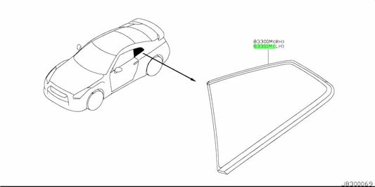Rear Quarter Window (Lhs) To Suit Nissan R35 Gtr 83307-Jf00B Exterior