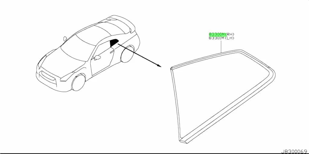 Rear Quarter Window (Rhs) To Suit Nissan R35 Gtr 83306-Jf00B Exterior