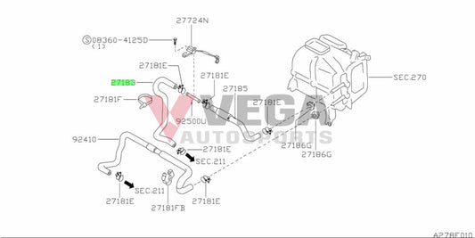 Rear Upper Heater Hose to suit Nissan Skyline R32 GTR 92402-05U00 Cooling