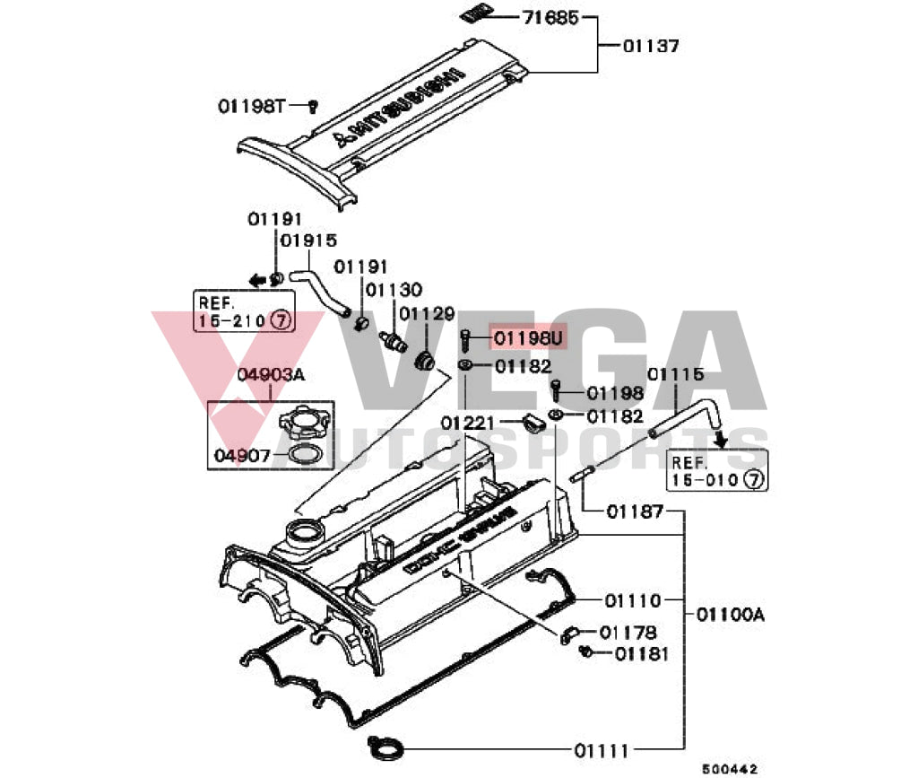 Rocker Cover Bolt Inner Set (5-Piece) To Suit Mitsubishi Lancer Evolution 4 / 5 6 Mf241229 Engine