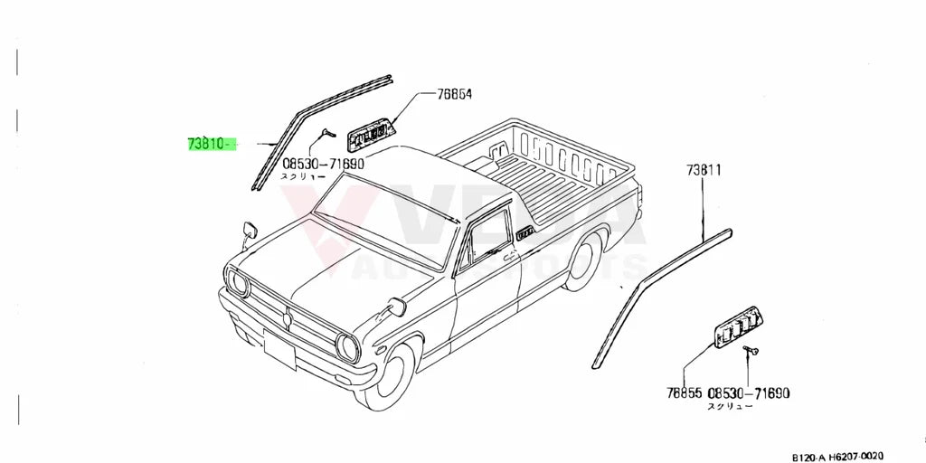 Roof Drip Mould Front RHS to suit Datsun 1200 Ute, B120 Sunny Truck - Vega Autosports