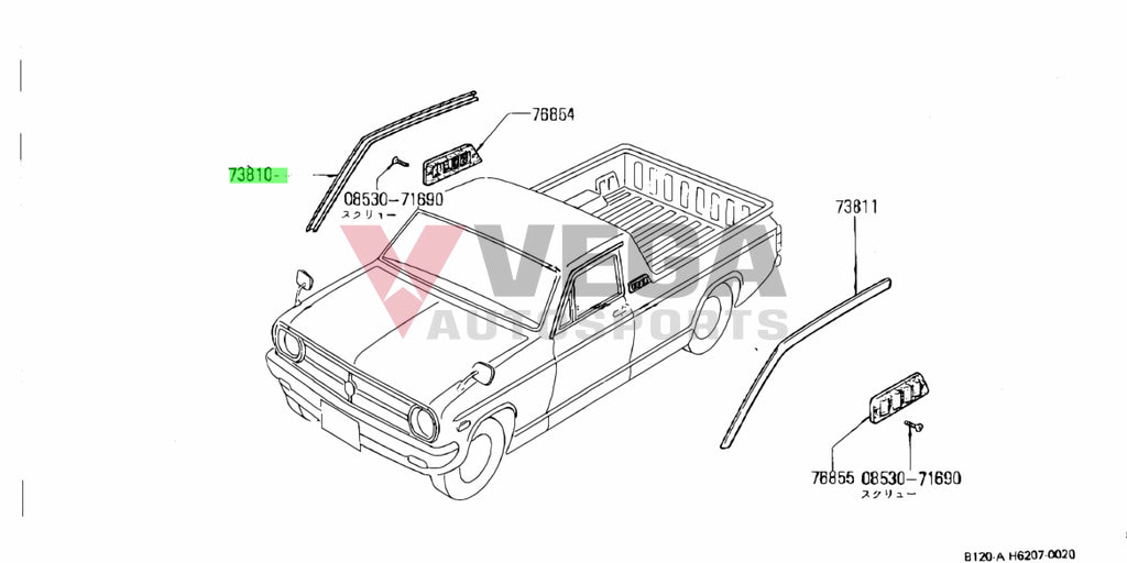 Roof Drip Mould Front RHS to suit Datsun 1200 Ute, B120 Sunny Truck - Vega Autosports