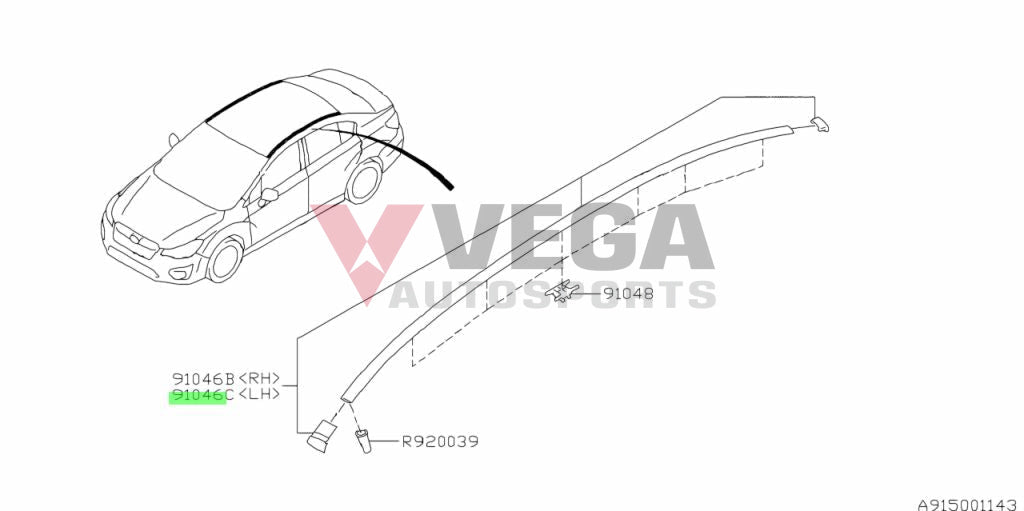 Roof Moulding Lhs To Suit Subaru Wrx 2012-2017 Vag Vaf 91046Fj030 Body Mouldings / Seals