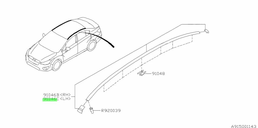 Roof Moulding Lhs To Suit Subaru Wrx 2012-2017 Vag Vaf 91046Fj030 Body Mouldings / Seals