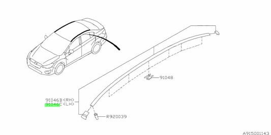 Roof Moulding Lhs To Suit Subaru Wrx 2012-2017 Vag Vaf 91046Fj030 Body Mouldings / Seals