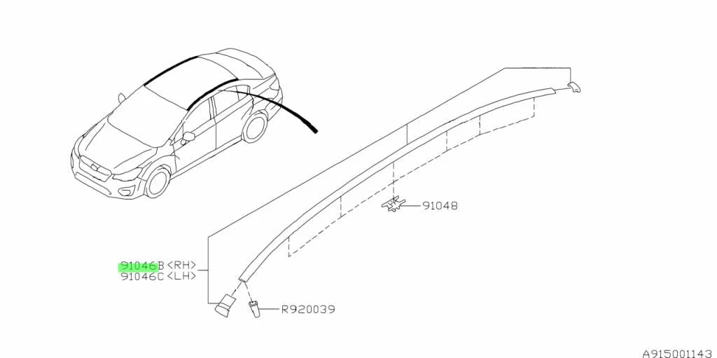 Roof Moulding Rhs To Suit Subaru Wrx 2012-2017 Vag Vaf 91046Fj020 Body Mouldings / Seals