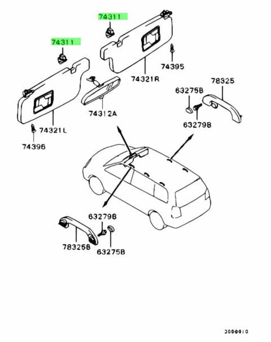 Sun Visor Retain Clip Set (2-Peice) To Suit Mitsubishi Lancer Evolution 9 Post ~ 09.2005 - Mr654343