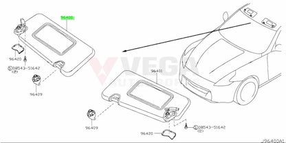 Sun Visor Rhs To Suit Nissan Fairlady Z34 96400-6Gc1B Interior