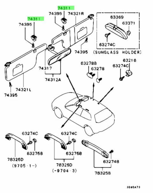 Sunvisor Holder Set (2 - Piece) To Suit Mitsubishi Lancer Evolution 4 - 6 Mr216998 Interior