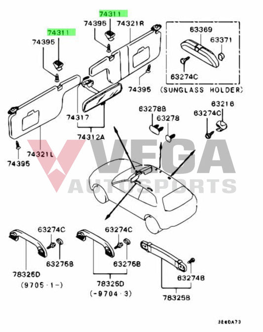 Sunvisor Holder Set (2 - Piece) To Suit Mitsubishi Lancer Evolution 4 - 6 Mr216998 Interior